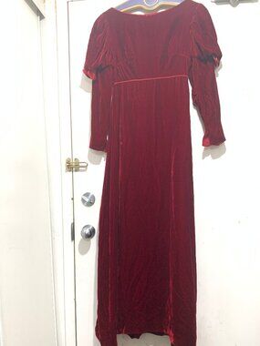 VINTAGE HANDMADE RED VELVET MAXI DRESSES SIZE S
